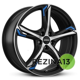 Ronal R62 7,5x18 5x100 ET45 DIA68 (jet black matt machined face blue)